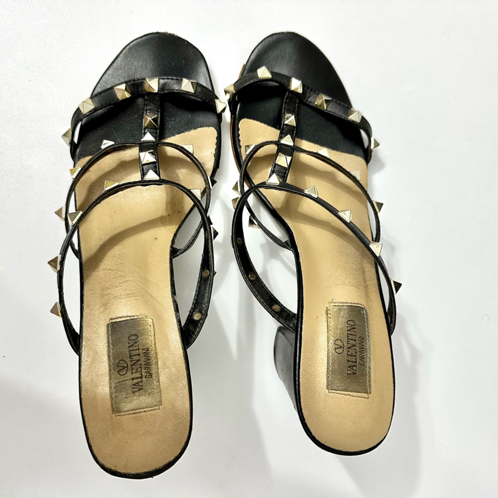 Valentino Black Leather Rockstud Strappy Mules